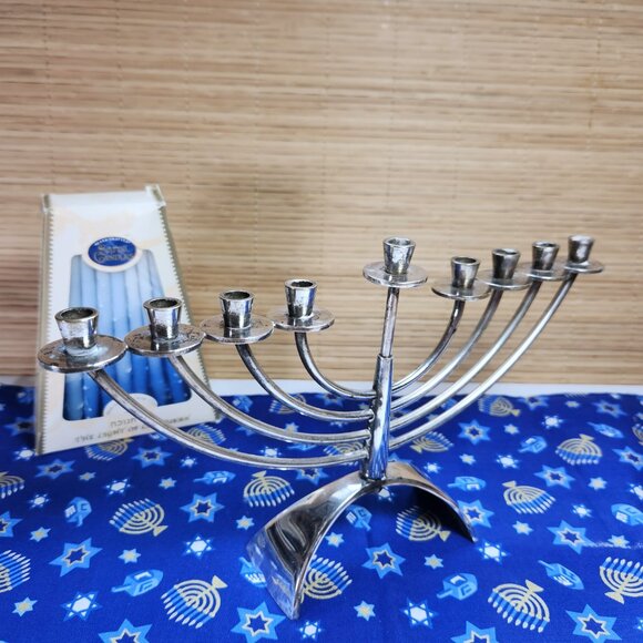Menorah Silver Plated Hadany Arts & Crafts Jerusalem Vintage Design Candles Inc. - Picture 5 of 10